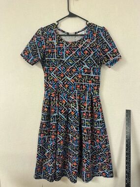 LuLaRoe Amelia Women Size M Geometric Fit & Flare Dress Multicolor Short Sleeve